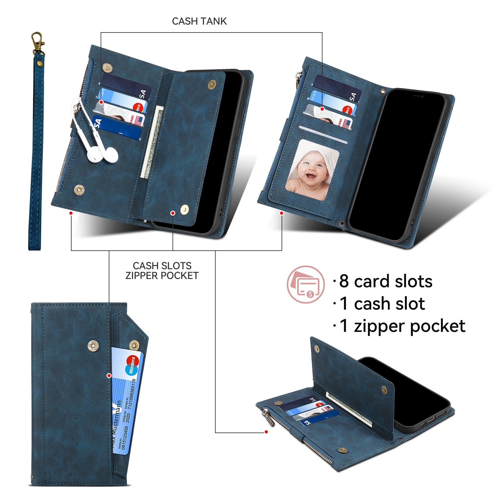 ESEBLE Star Series For Samsung Galaxy M55 5G Case PU Leather+TPU Cover with Wallet Stand - Blue