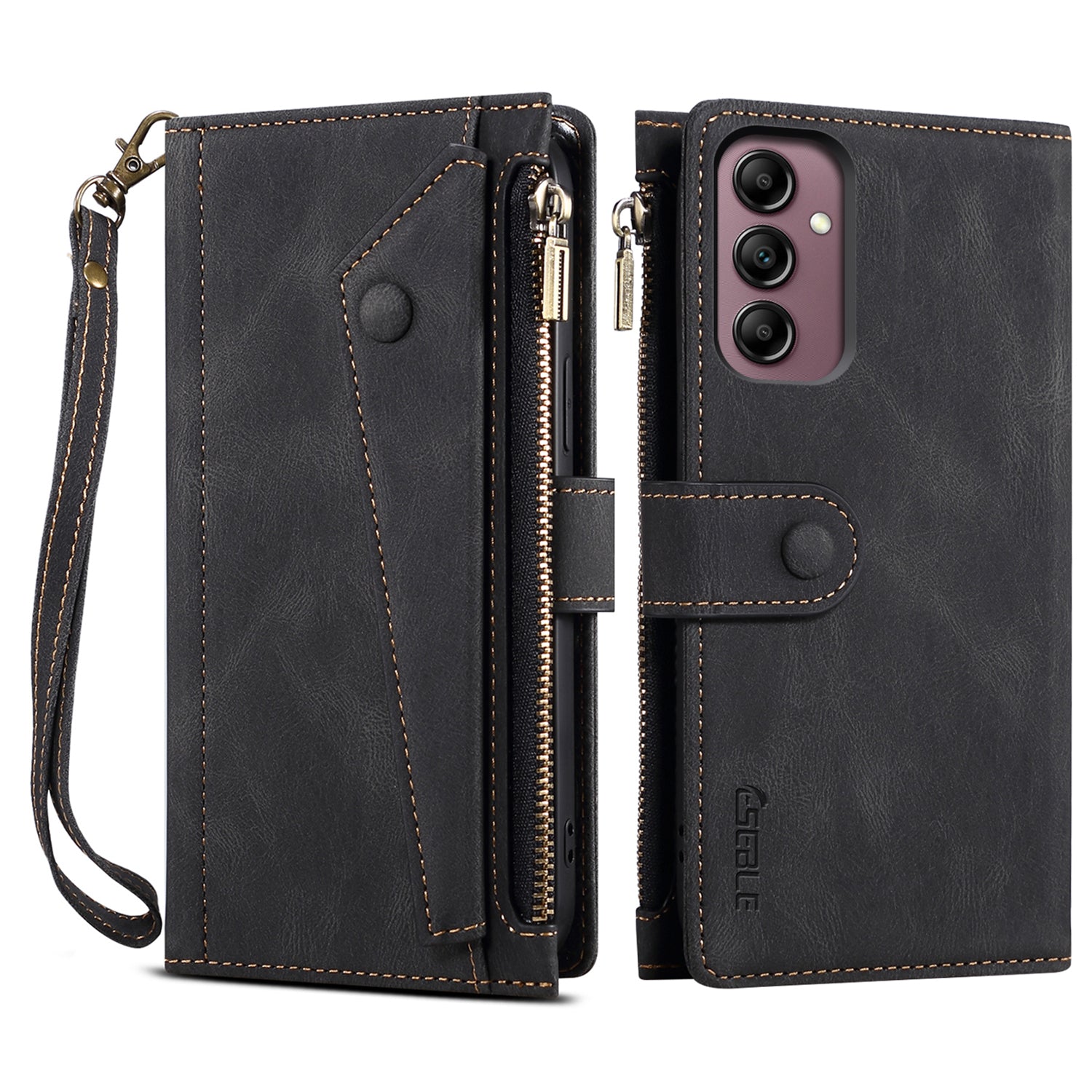 ESEBLE Star Series For Samsung Galaxy M55 5G Case PU Leather+TPU Cover with Wallet Stand - Black