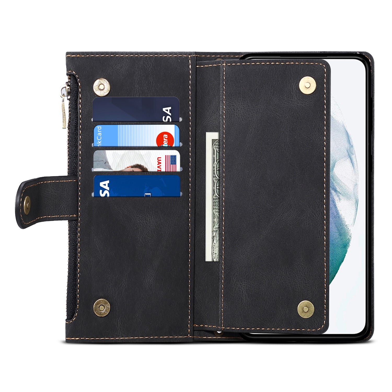 ESEBLE Star Series For Samsung Galaxy M55 5G Case PU Leather+TPU Cover with Wallet Stand - Black