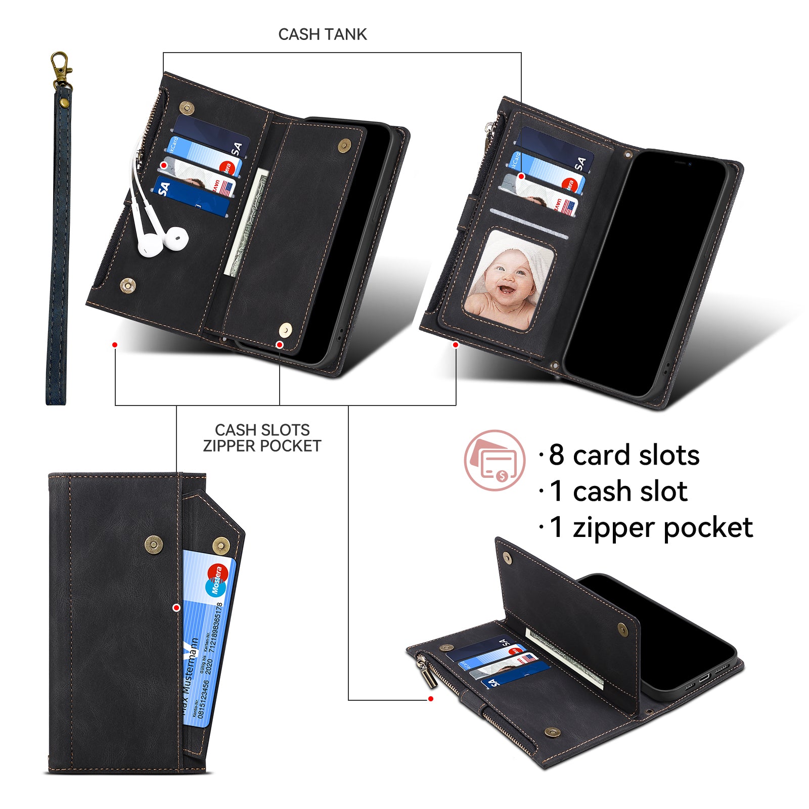 ESEBLE Star Series For Samsung Galaxy M55 5G Case PU Leather+TPU Cover with Wallet Stand - Black