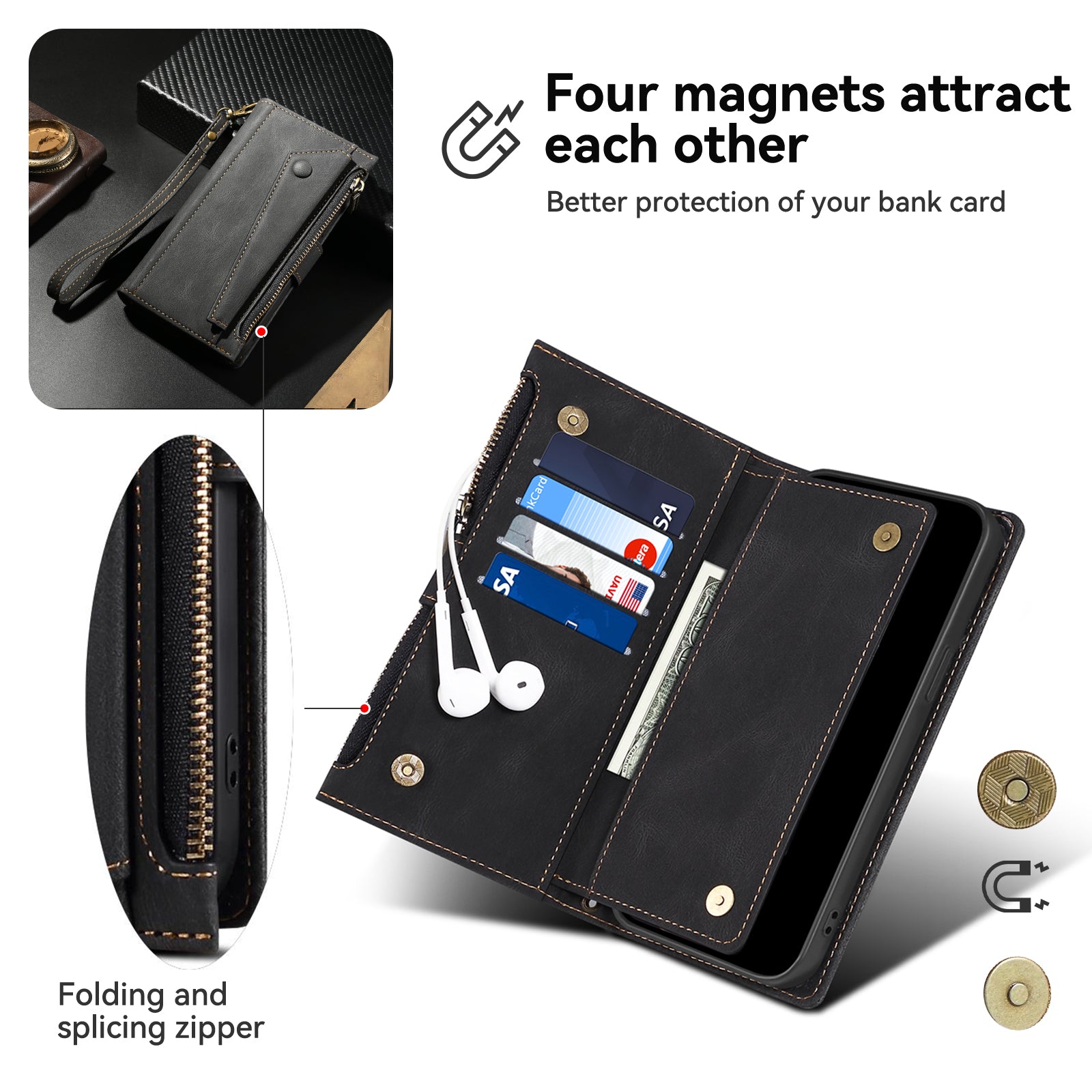 ESEBLE Star Series For Samsung Galaxy M55 5G Case PU Leather+TPU Cover with Wallet Stand - Black