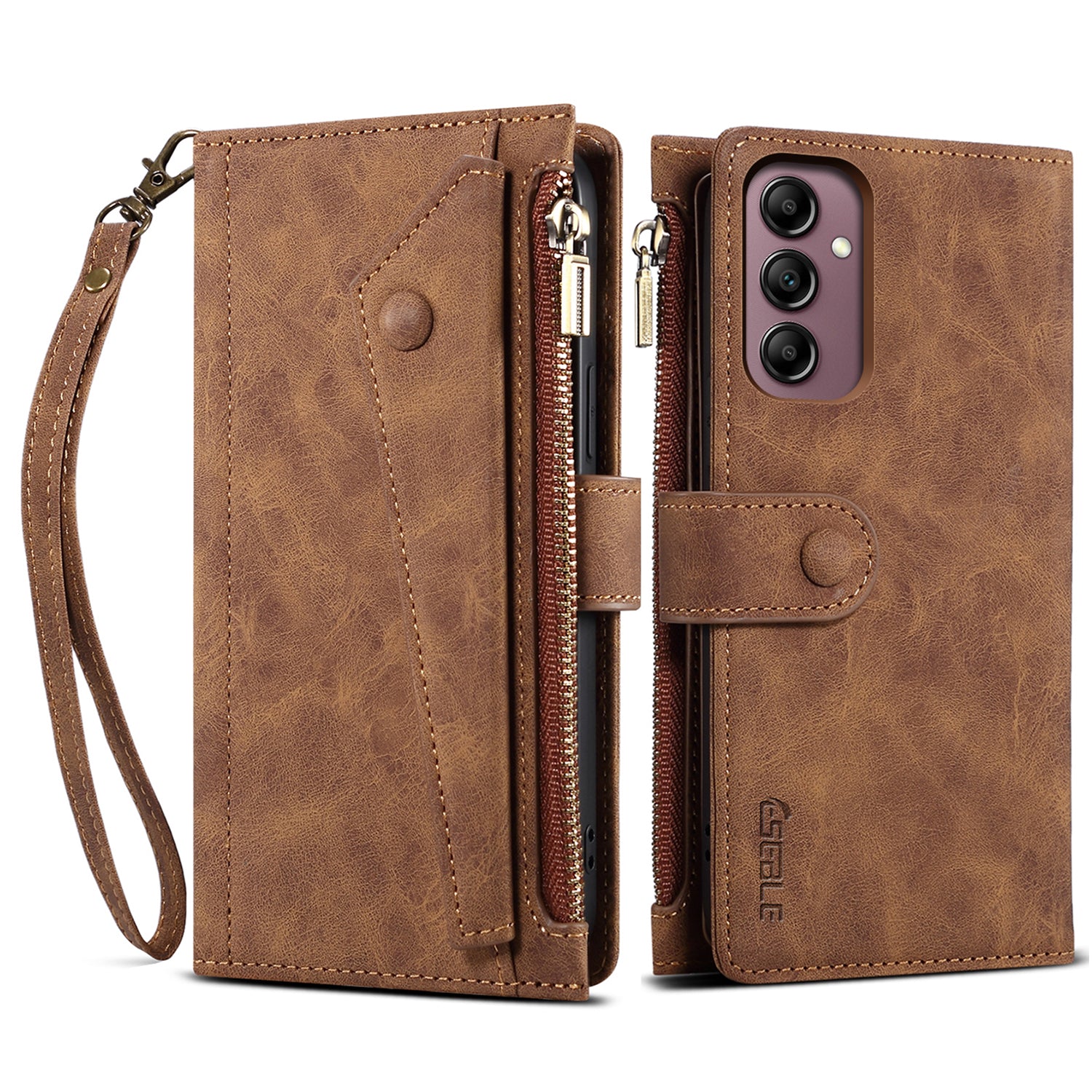 ESEBLE Star Series For Samsung Galaxy M55 5G Case PU Leather+TPU Cover with Wallet Stand - Brown
