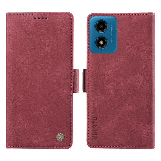YIKATU YK-005 For Motorola Moto G04 4G / G24 4G Case Soft Skin-touch Leather Stand Phone Cover - Wine Red
