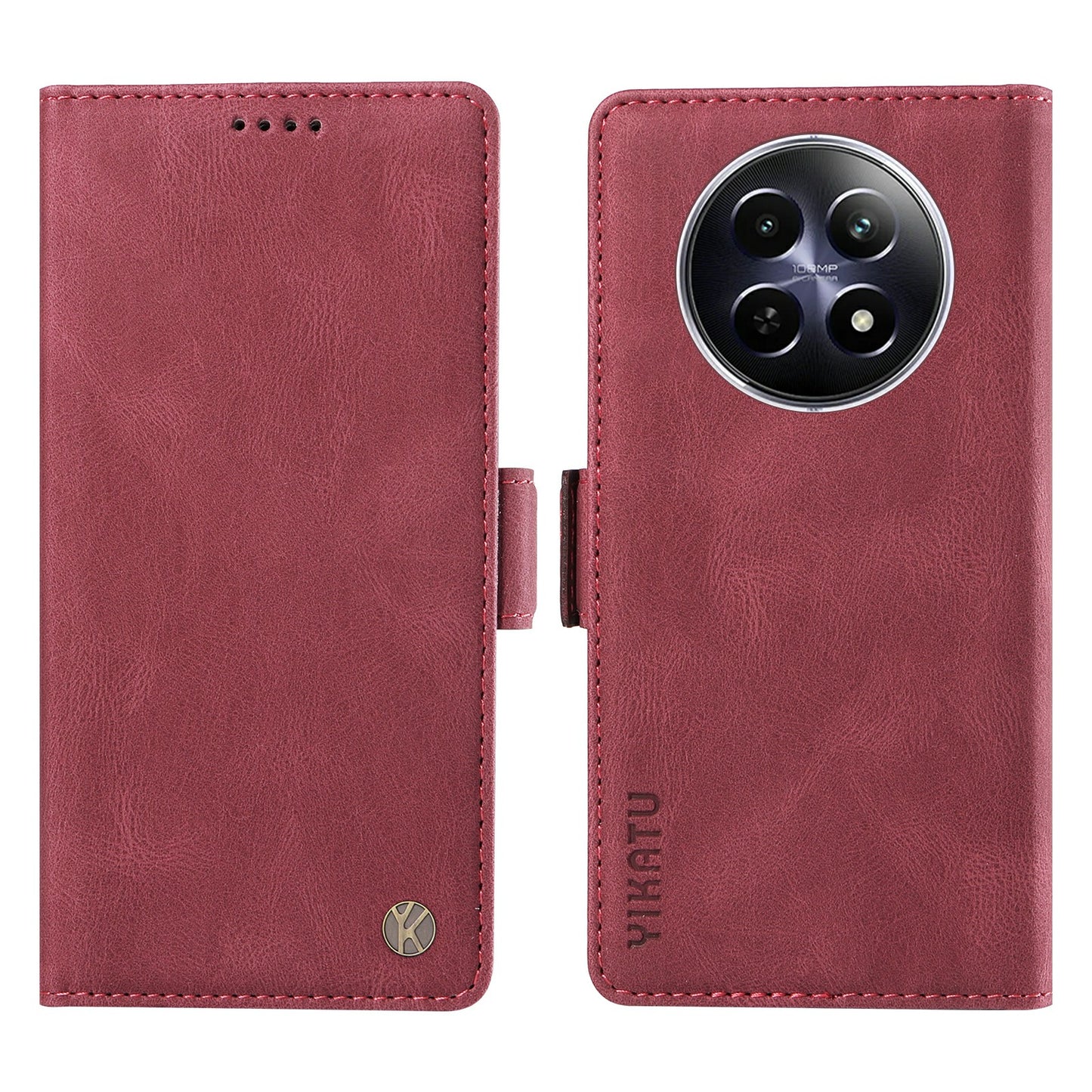 YIKATU YK-005 For Realme 12 Case PU Leather Skin-touch Wallet Flip Phone Cover - Wine Red