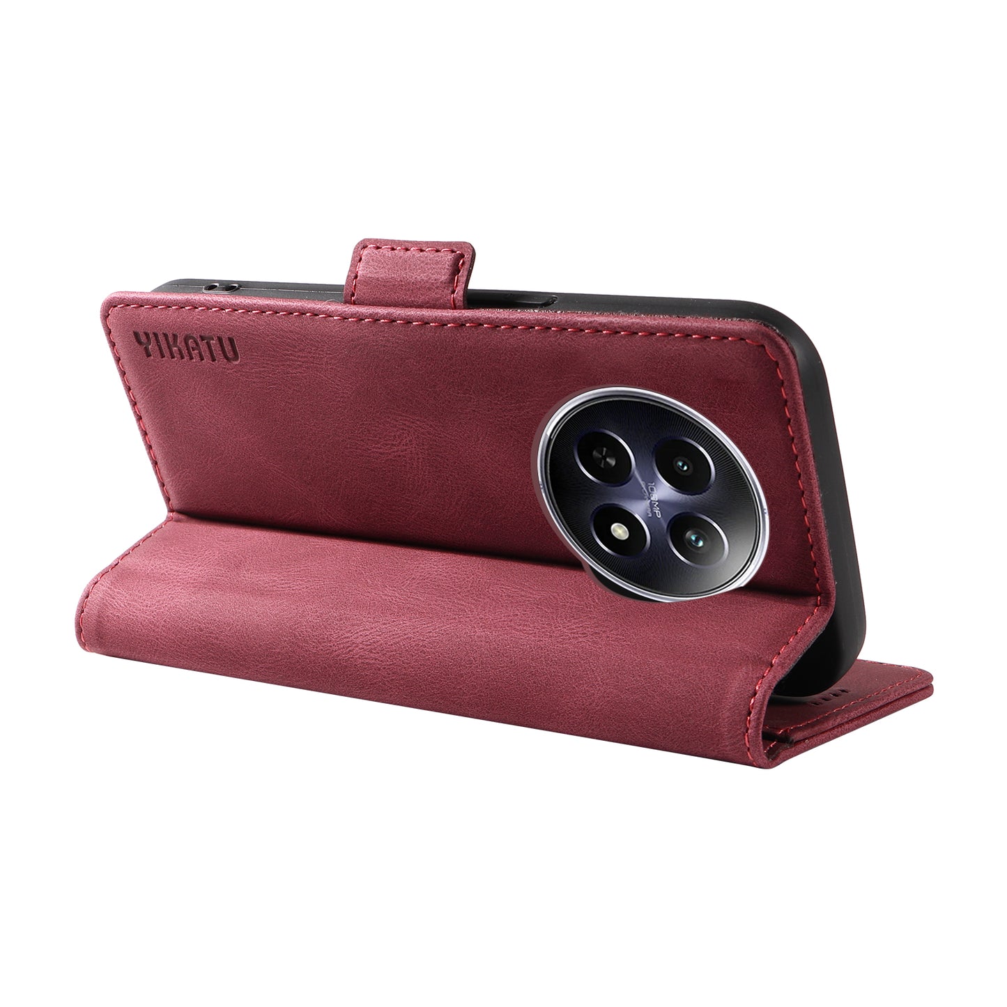 YIKATU YK-005 For Realme 12 Case PU Leather Skin-touch Wallet Flip Phone Cover - Wine Red