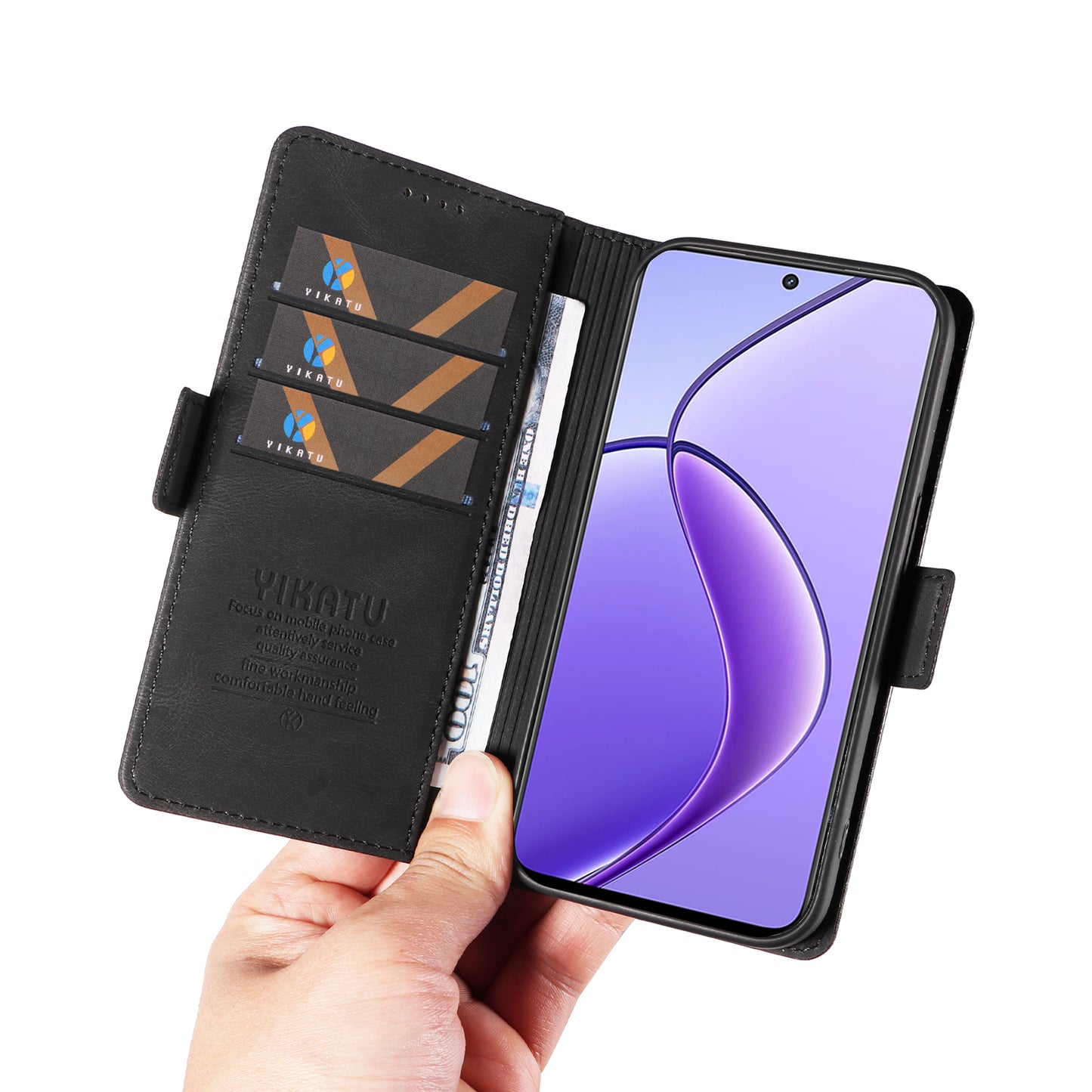 YIKATU YK-005 For Realme 12 Case PU Leather Skin-touch Wallet Flip Phone Cover - Black
