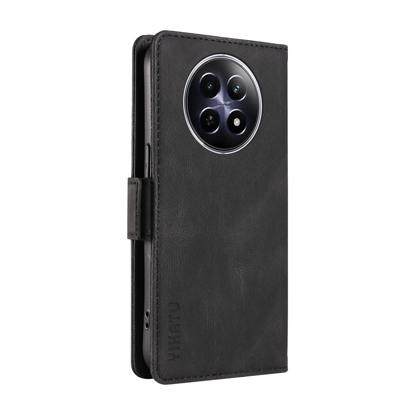 YIKATU YK-005 For Realme 12 Case PU Leather Skin-touch Wallet Flip Phone Cover - Black
