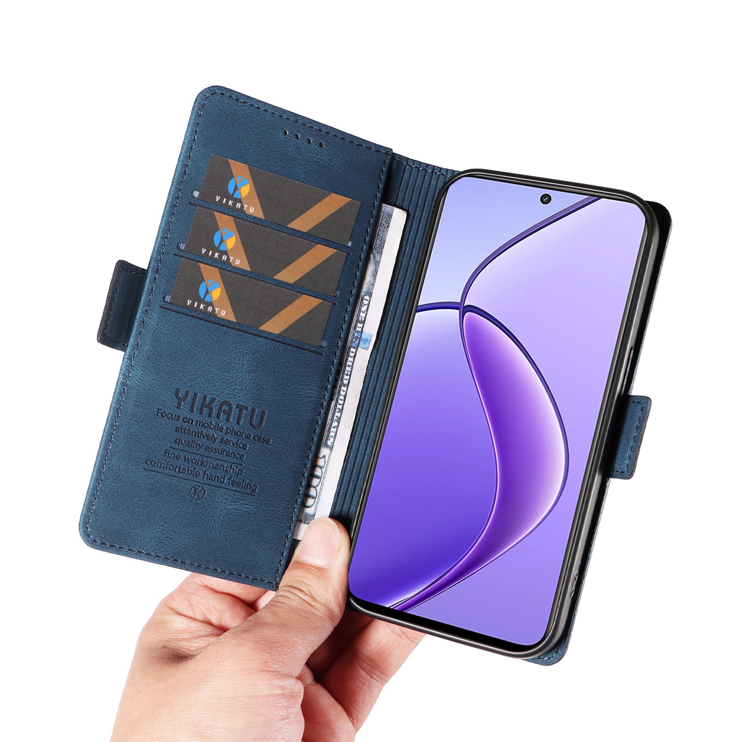YIKATU YK-005 For Realme 12 Case PU Leather Skin-touch Wallet Flip Phone Cover - Blue