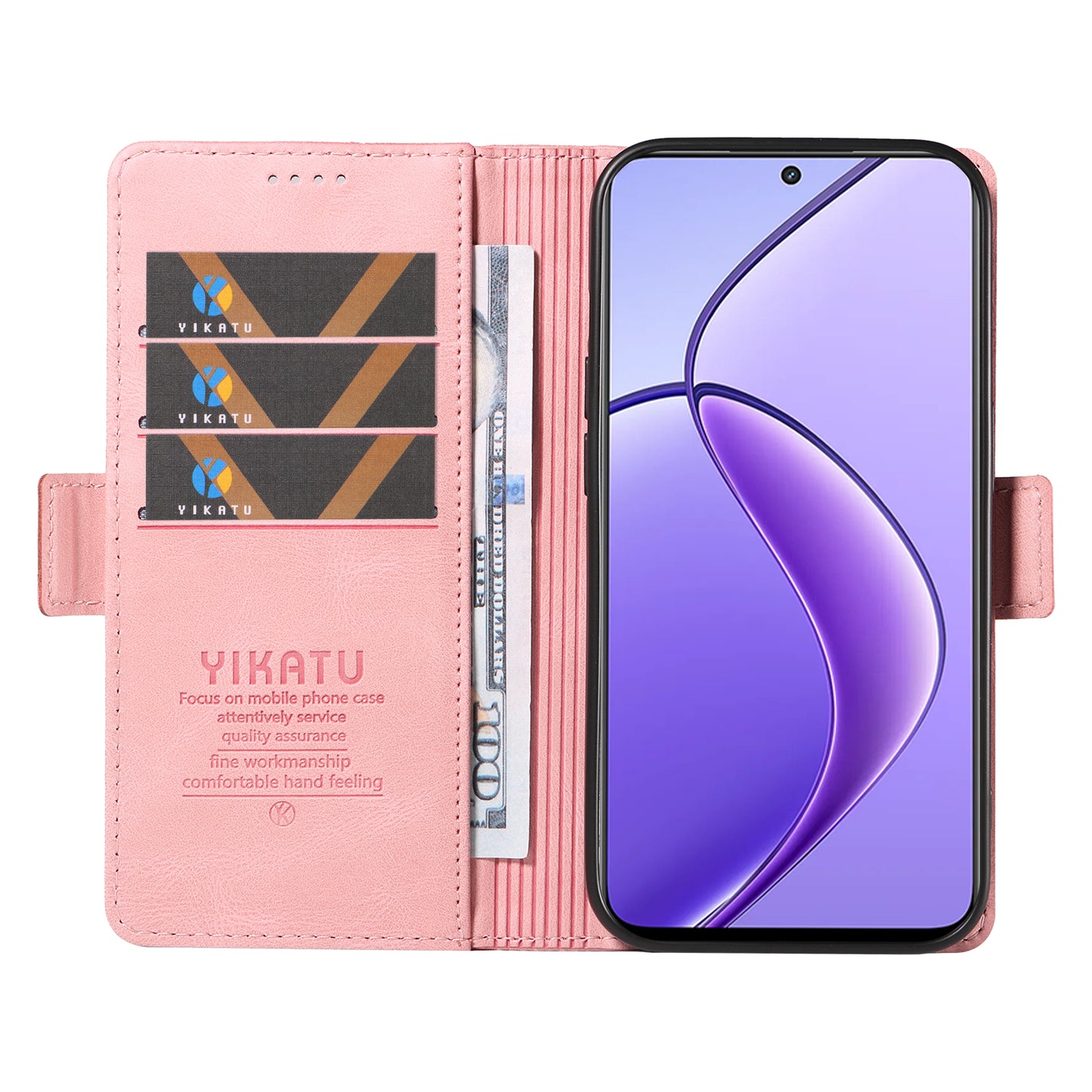 YIKATU YK-005 For Realme 12 Case PU Leather Skin-touch Wallet Flip Phone Cover - Pink