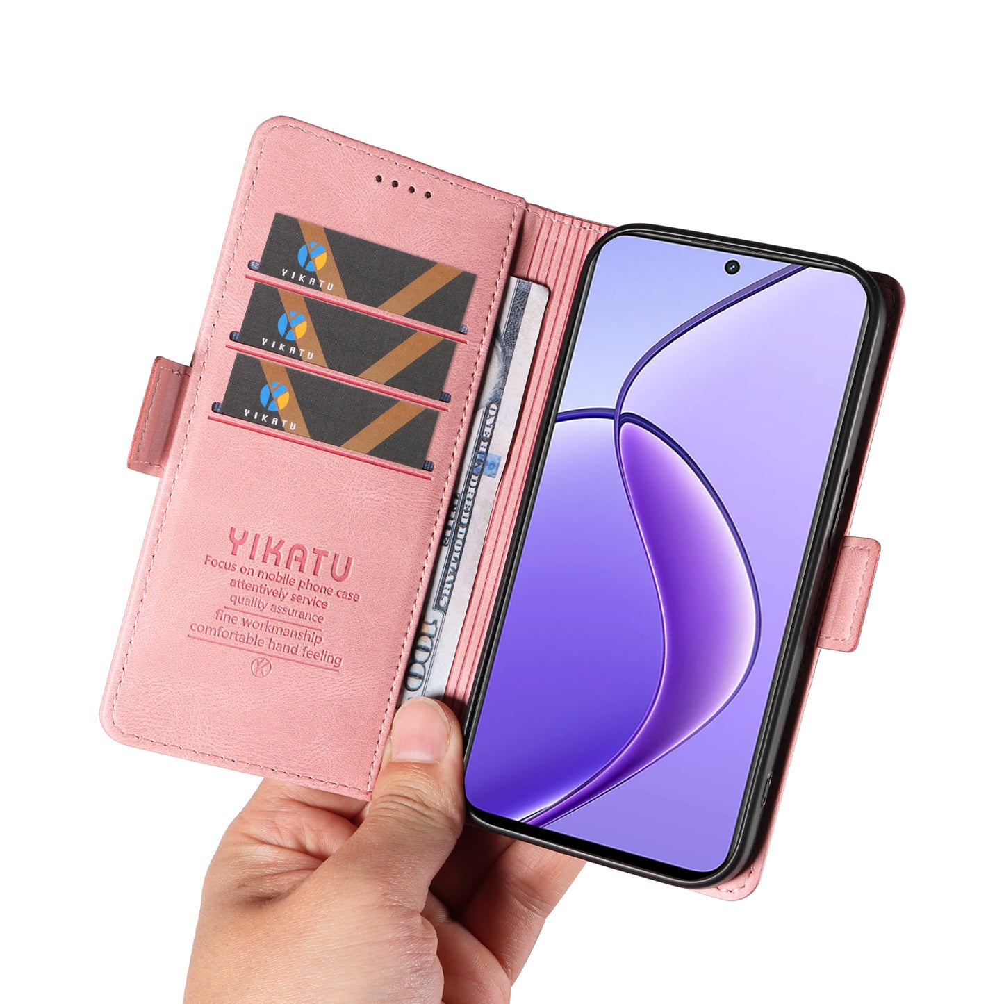 YIKATU YK-005 For Realme 12 Case PU Leather Skin-touch Wallet Flip Phone Cover - Pink