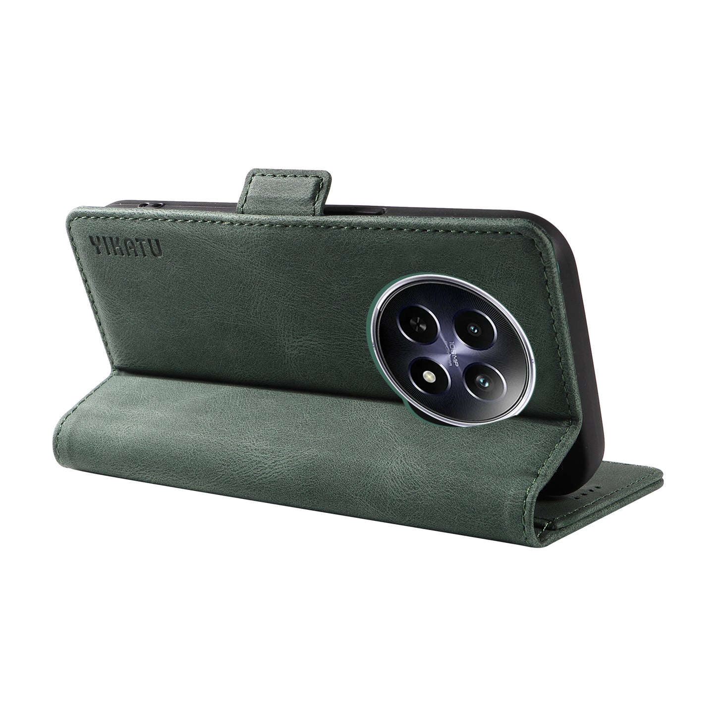 YIKATU YK-005 For Realme 12 Case PU Leather Skin-touch Wallet Flip Phone Cover - Green
