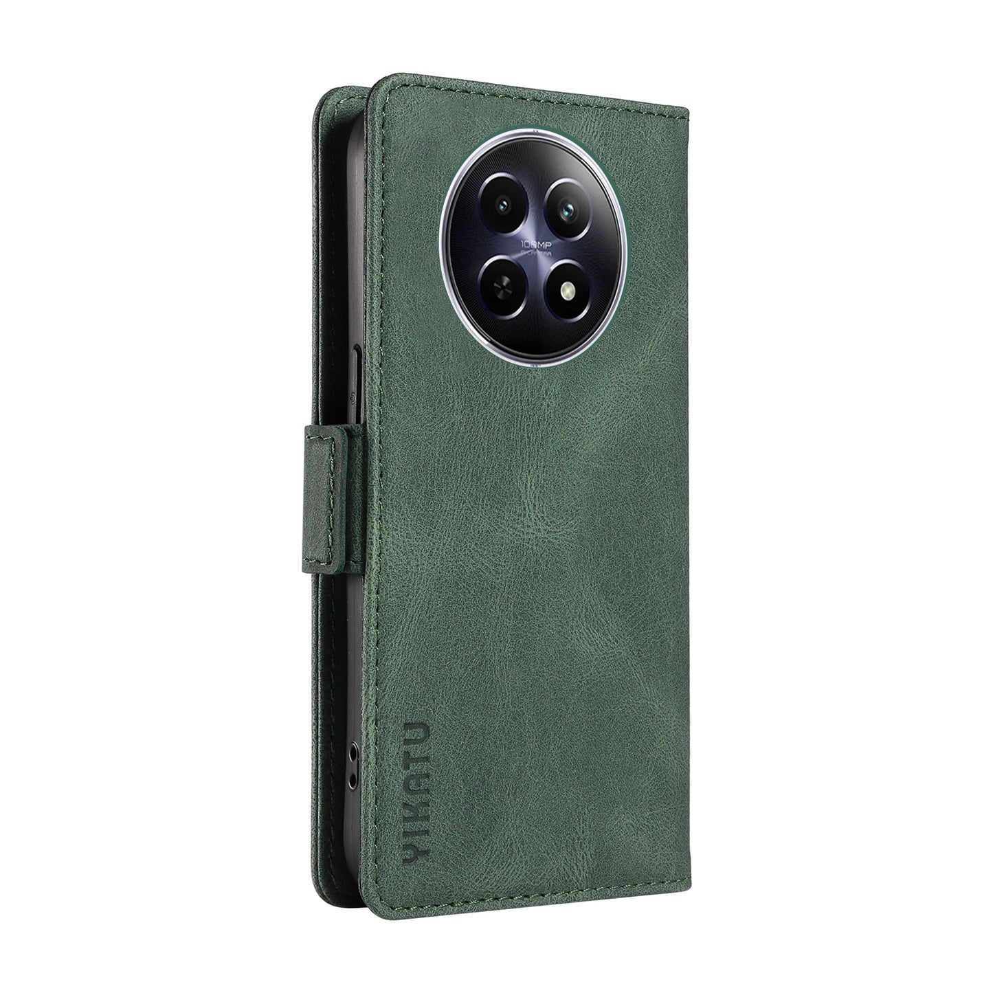YIKATU YK-005 For Realme 12 Case PU Leather Skin-touch Wallet Flip Phone Cover - Green