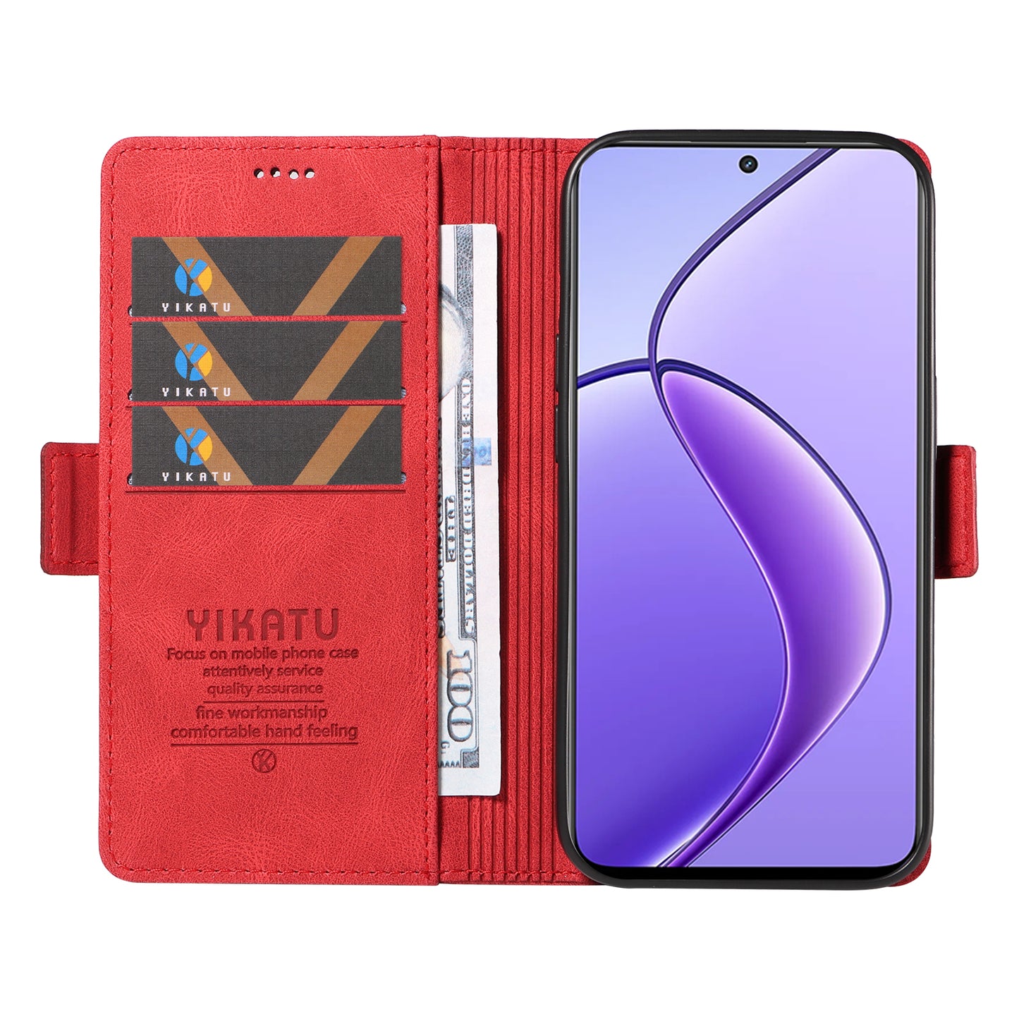 YIKATU YK-005 For Realme 12 Case PU Leather Skin-touch Wallet Flip Phone Cover - Red