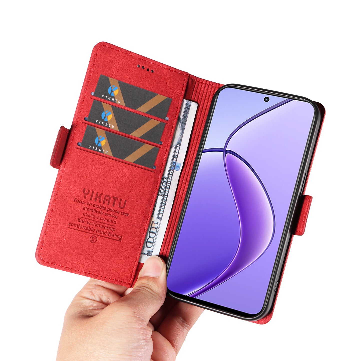 YIKATU YK-005 For Realme 12 Case PU Leather Skin-touch Wallet Flip Phone Cover - Red