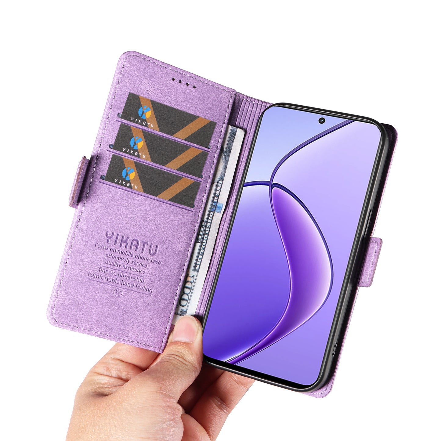 YIKATU YK-005 For Realme 12 Case PU Leather Skin-touch Wallet Flip Phone Cover - Purple