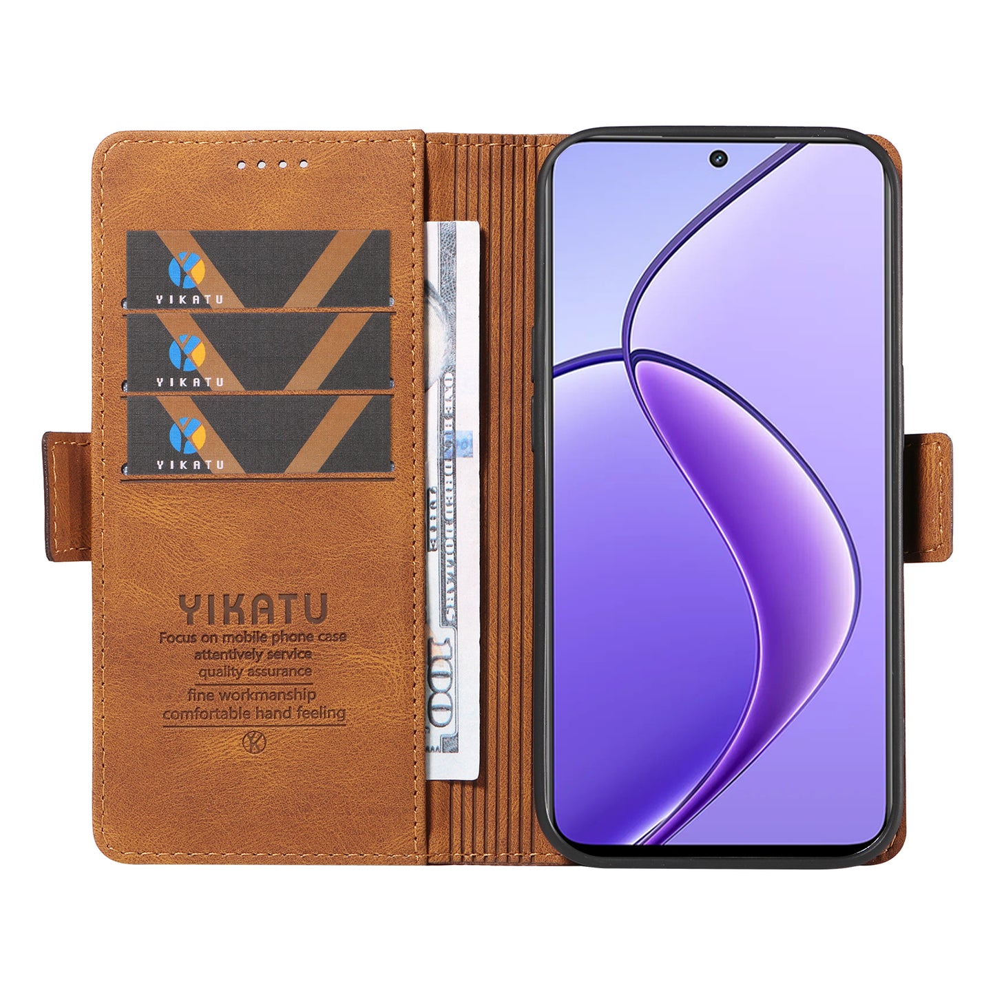 YIKATU YK-005 For Realme 12 Case PU Leather Skin-touch Wallet Flip Phone Cover - Brown