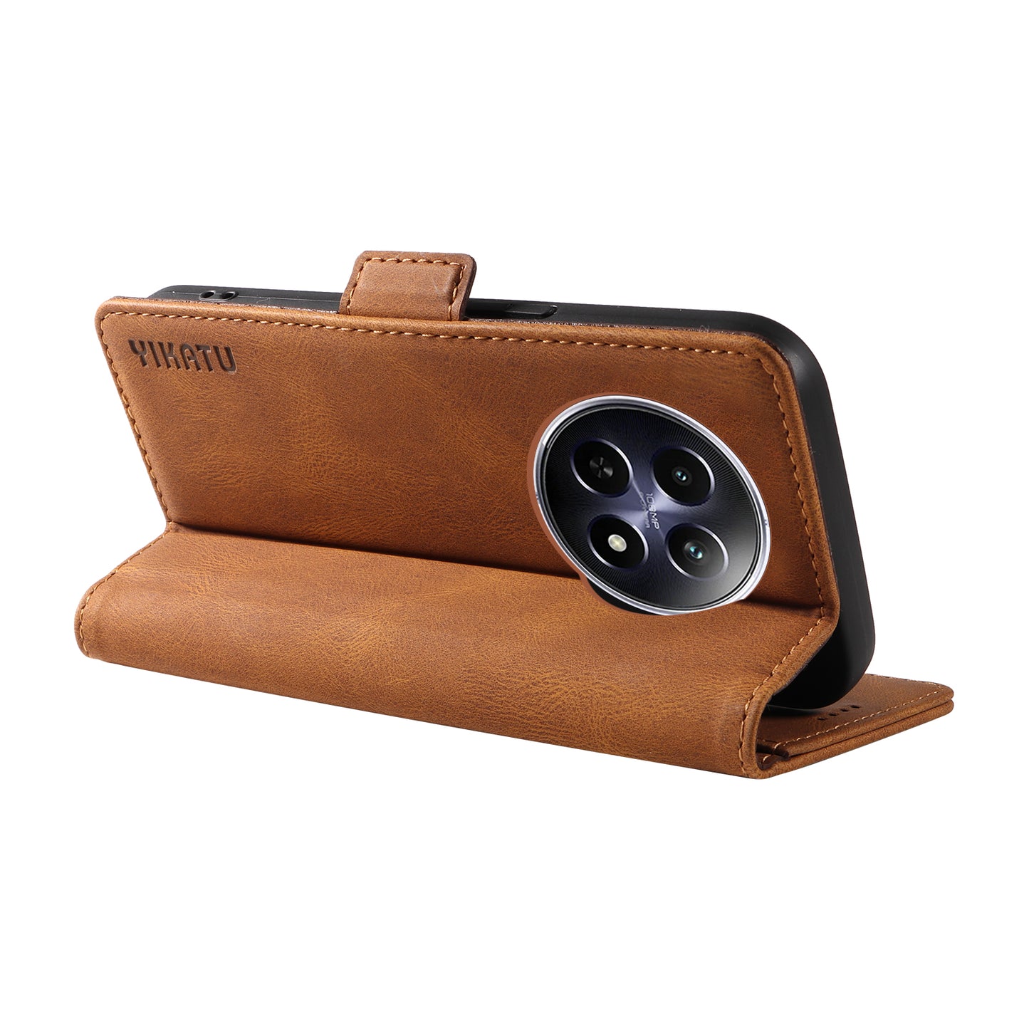 YIKATU YK-005 For Realme 12 Case PU Leather Skin-touch Wallet Flip Phone Cover - Brown