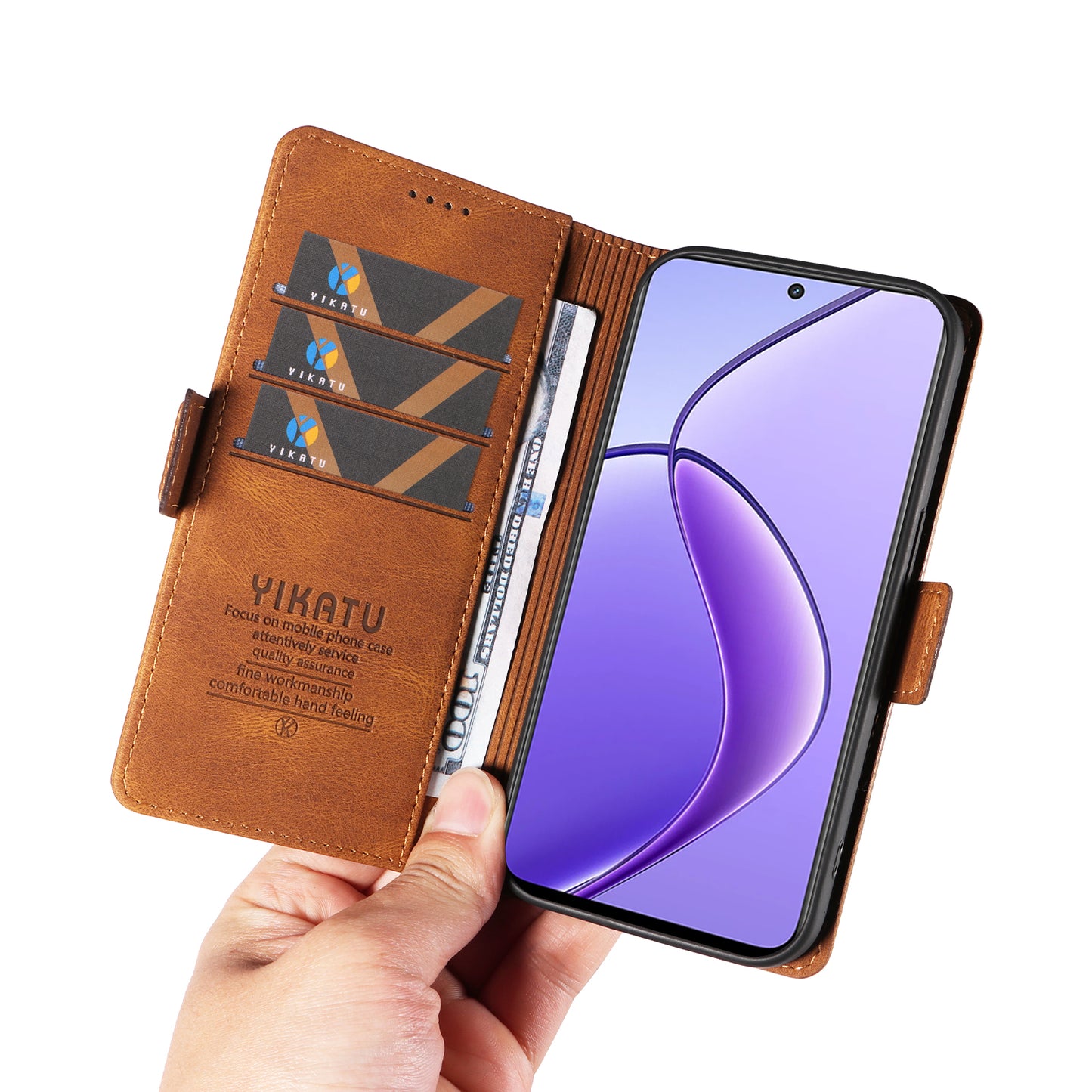 YIKATU YK-005 For Realme 12 Case PU Leather Skin-touch Wallet Flip Phone Cover - Brown