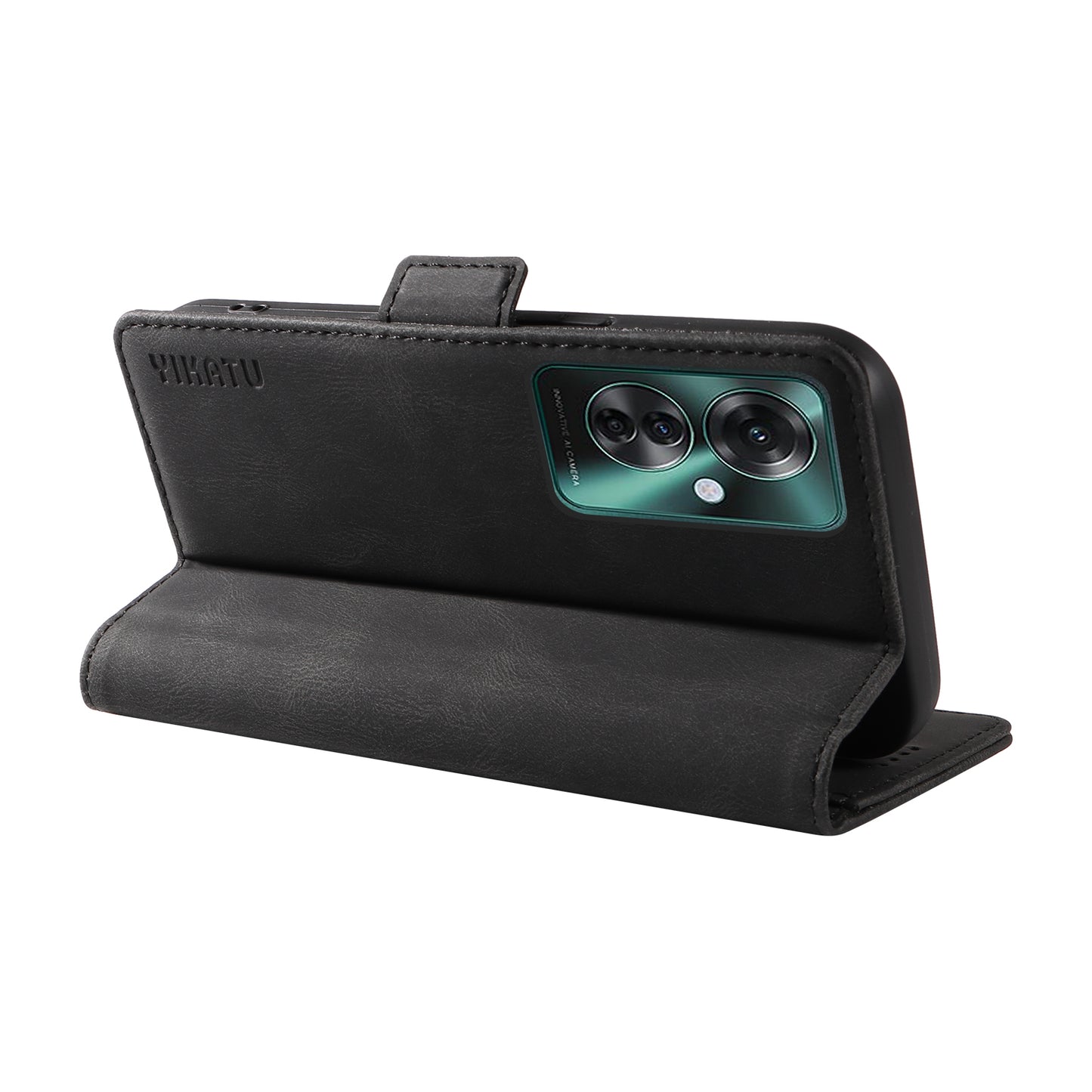 YIKATU YK-005 For Oppo Reno11 F 5G / F25 Pro 5G Leather Phone Case Stand Wallet Cover - Black
