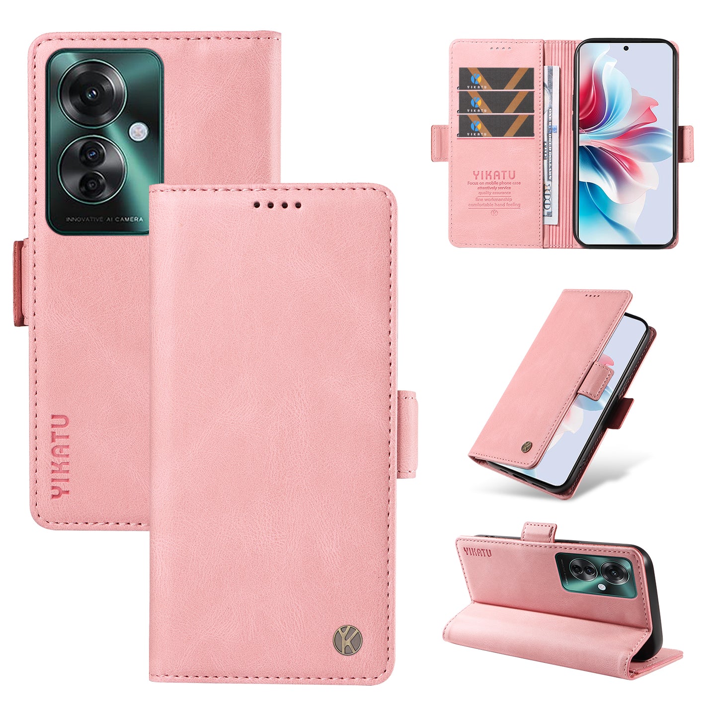 YIKATU YK-005 For Oppo Reno11 F 5G / F25 Pro 5G Leather Phone Case Stand Wallet Cover - Pink