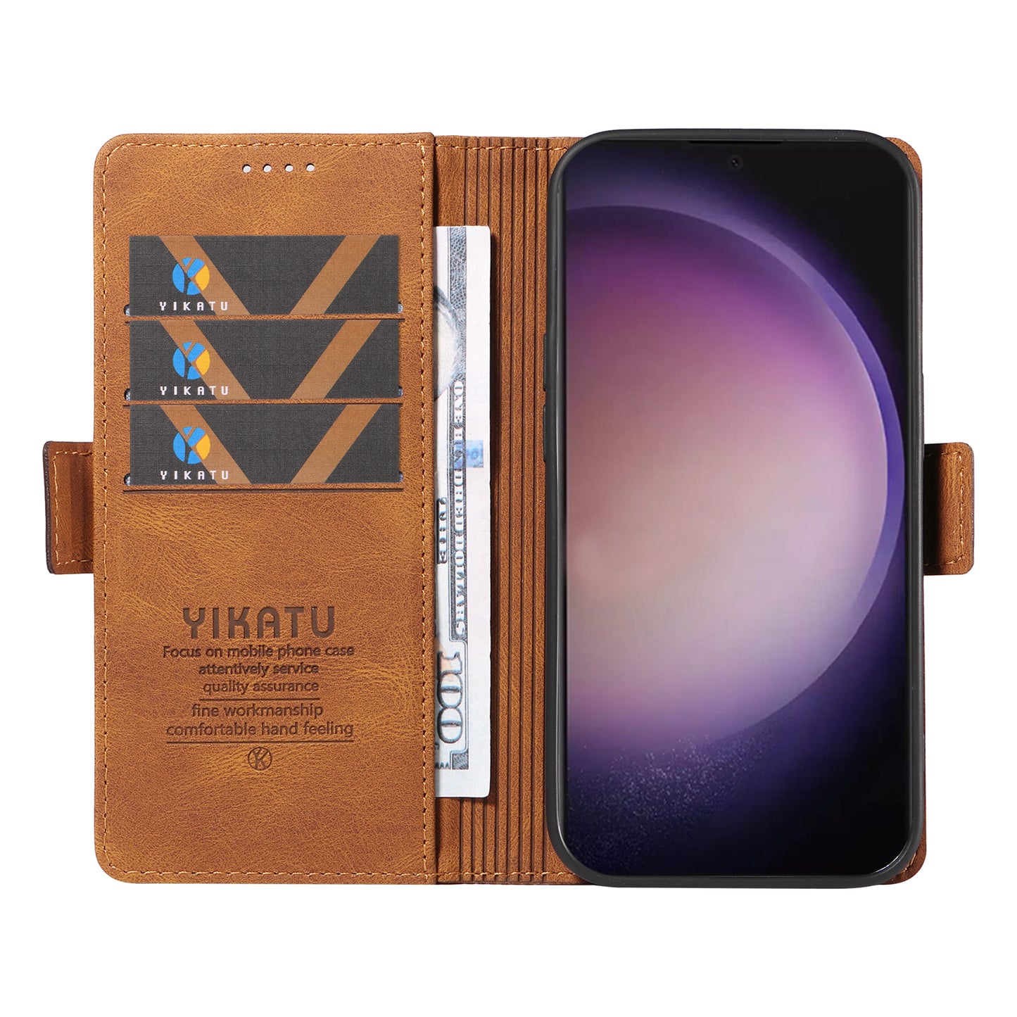 YIKATU YK-005 For Samsung Galaxy S24 Ultra Case Skin-touch Wallet Stand Leather Cover - Brown