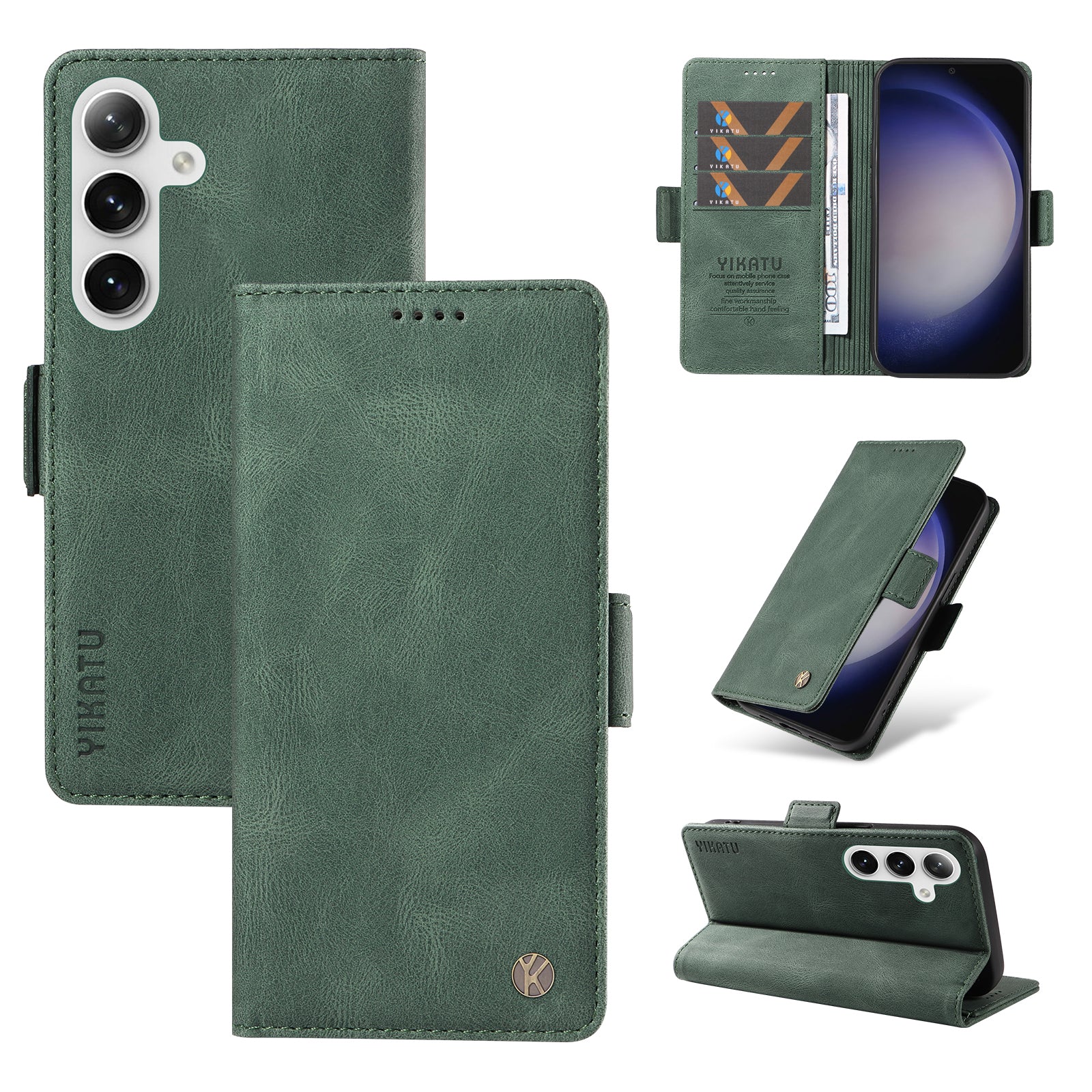 YIKATU YK-005 For Samsung Galaxy S24 Case PU Leather Magnetic Buckle Phone Cover Skin Touch Feeling - Green