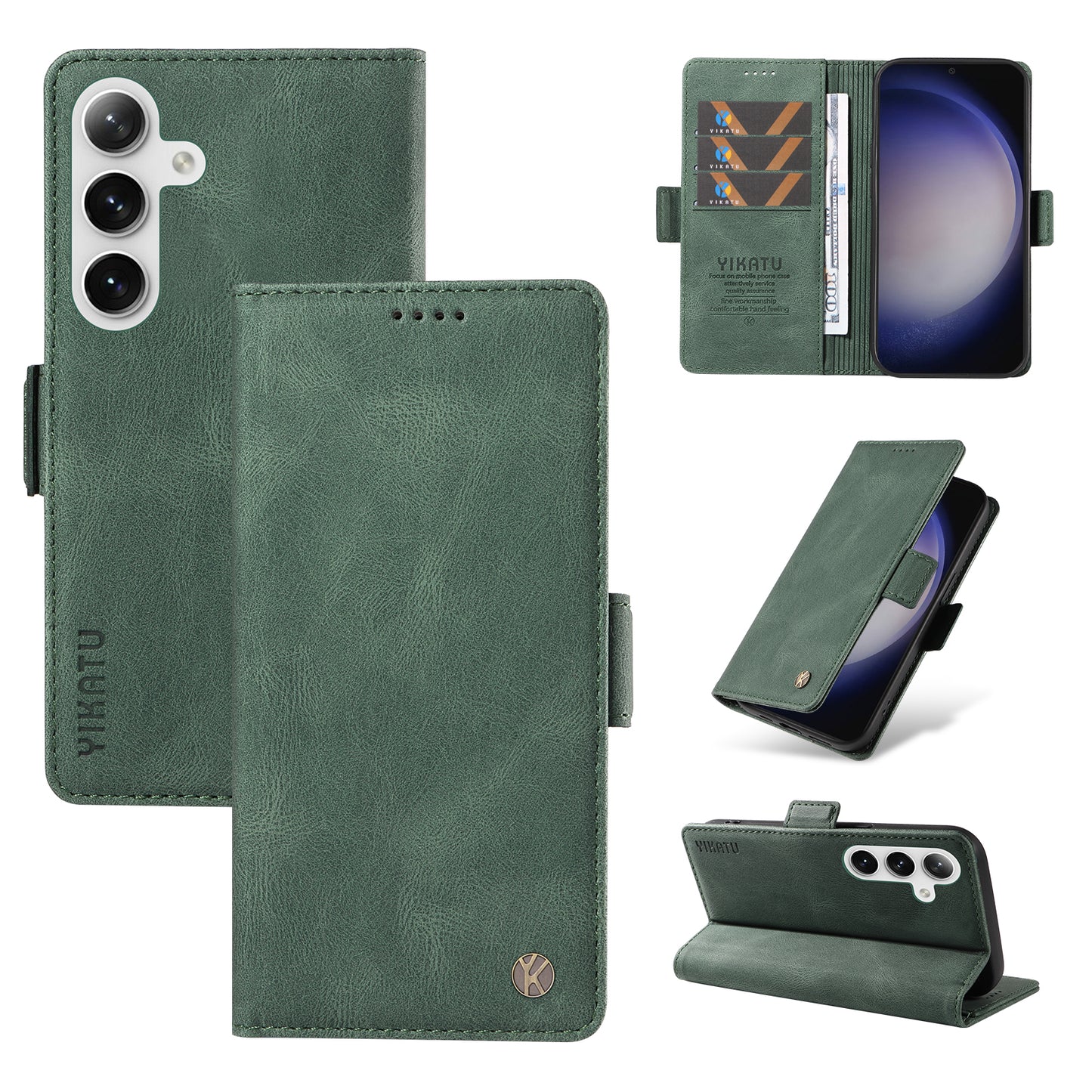 YIKATU YK-005 For Samsung Galaxy S24 Case PU Leather Magnetic Buckle Phone Cover Skin Touch Feeling - Green