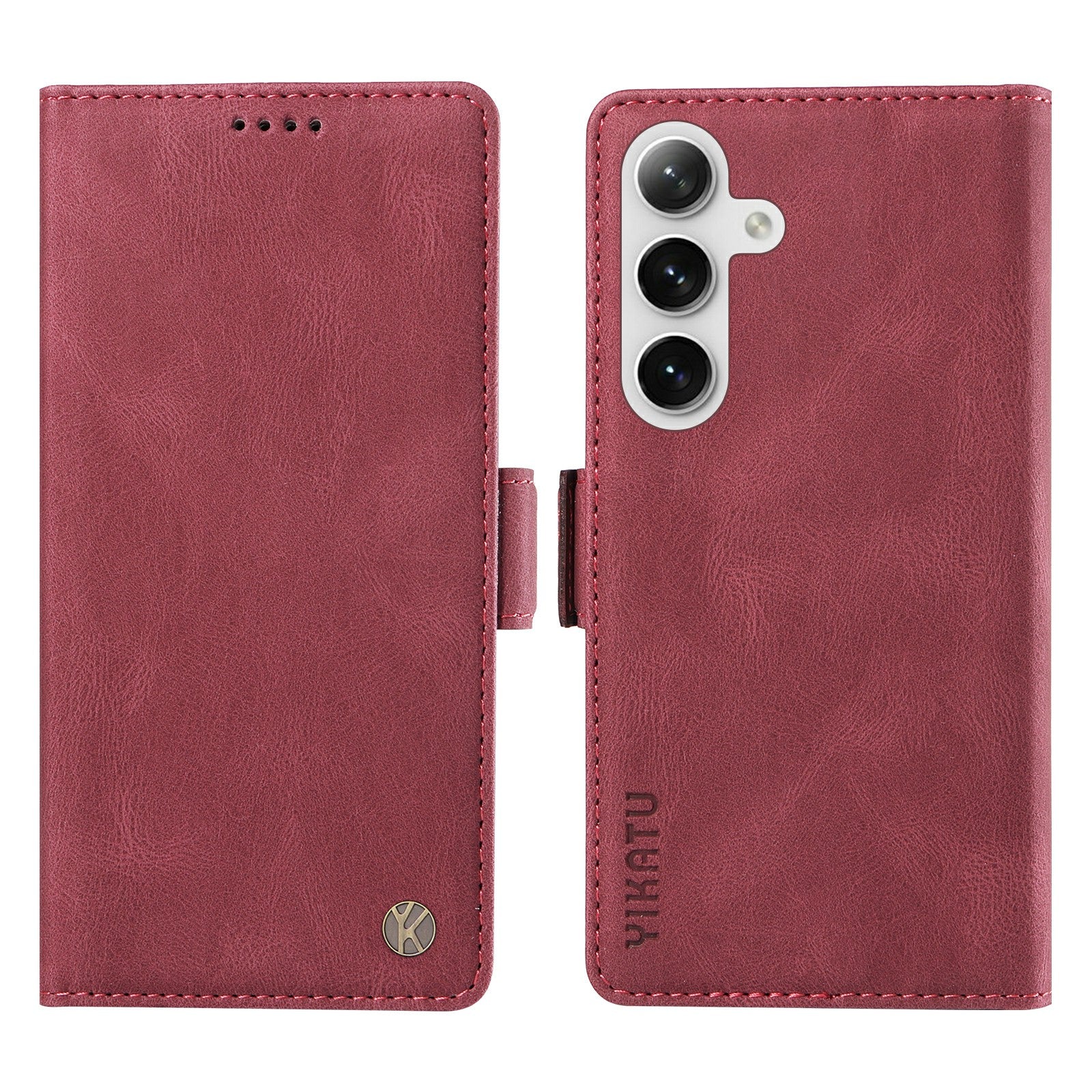 YIKATU YK-005 For Samsung Galaxy S24 Case PU Leather Magnetic Buckle Phone Cover Skin Touch Feeling - Wine Red