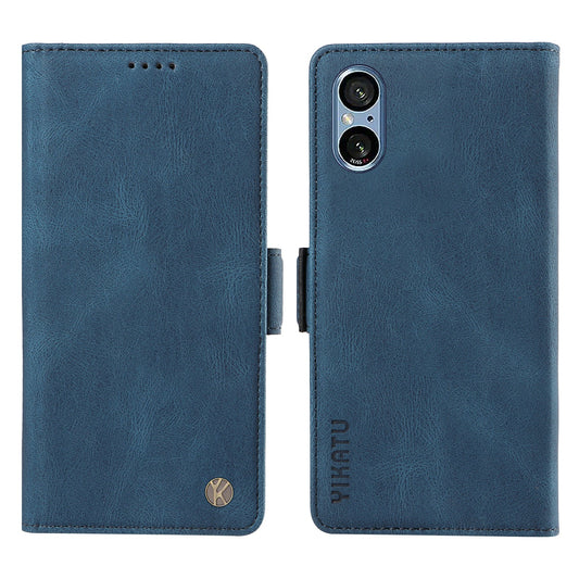 YIKATU YK-005 For Sony Xperia 5 V Leather Phone Case Folding Stand Wallet Cover - Blue