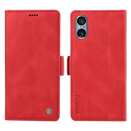 YIKATU YK-005 For Sony Xperia 5 V Leather Phone Case Folding Stand Wallet Cover - Red
