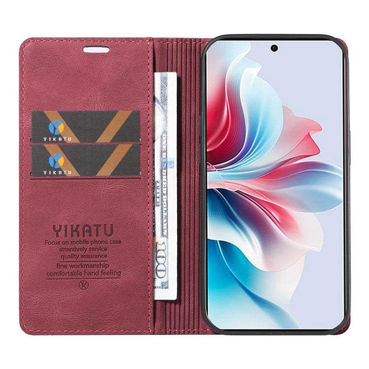 YIKATU YK-004 For Oppo Reno11 F 5G / F25 Pro 5G Leather Case Skin-touch Wallet Phone Cover - Wine Red