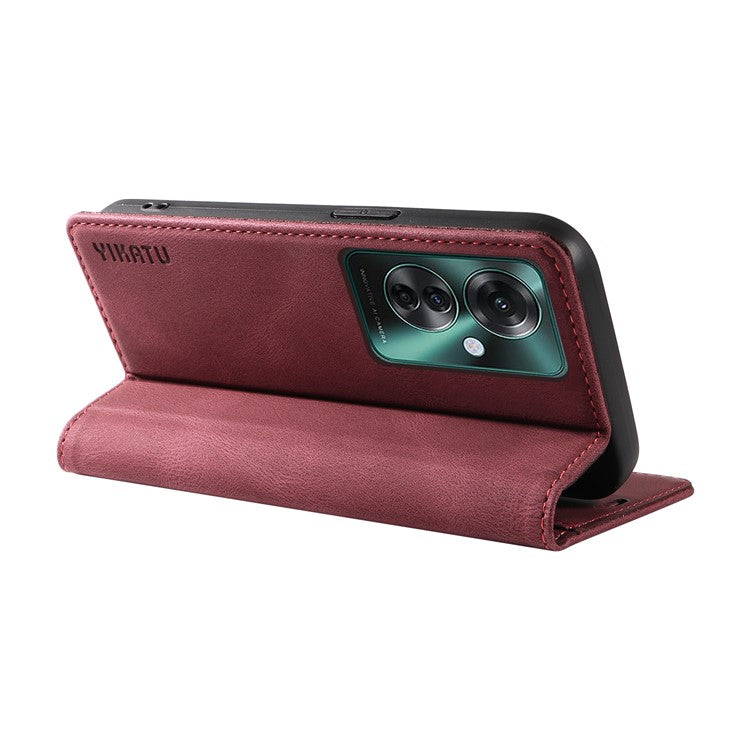 YIKATU YK-004 For Oppo Reno11 F 5G / F25 Pro 5G Leather Case Skin-touch Wallet Phone Cover - Wine Red