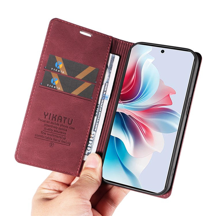 YIKATU YK-004 For Oppo Reno11 F 5G / F25 Pro 5G Leather Case Skin-touch Wallet Phone Cover - Wine Red