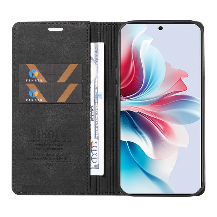 YIKATU YK-004 For Oppo Reno11 F 5G / F25 Pro 5G Leather Case Skin-touch Wallet Phone Cover - Black