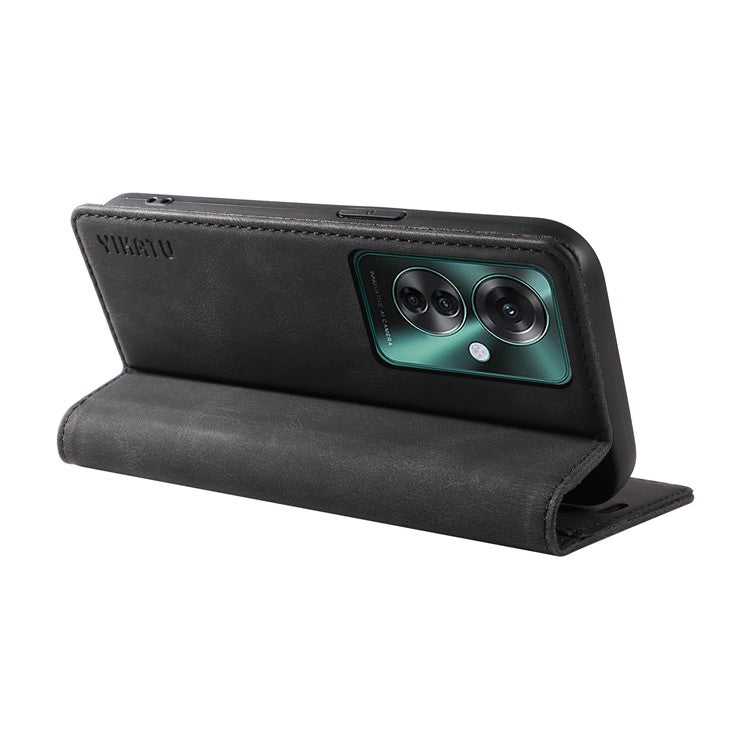 YIKATU YK-004 For Oppo Reno11 F 5G / F25 Pro 5G Leather Case Skin-touch Wallet Phone Cover - Black