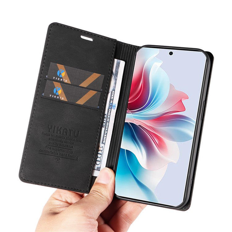 YIKATU YK-004 For Oppo Reno11 F 5G / F25 Pro 5G Leather Case Skin-touch Wallet Phone Cover - Black