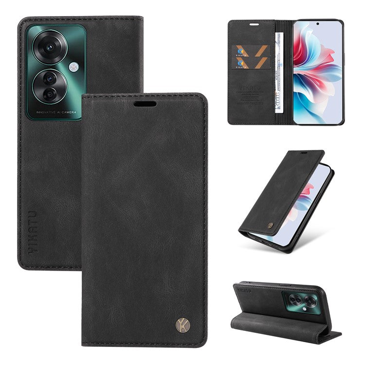 YIKATU YK-004 For Oppo Reno11 F 5G / F25 Pro 5G Leather Case Skin-touch Wallet Phone Cover - Black
