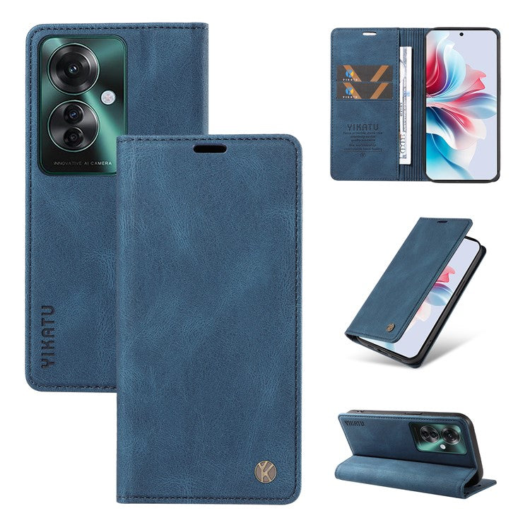 YIKATU YK-004 For Oppo Reno11 F 5G / F25 Pro 5G Leather Case Skin-touch Wallet Phone Cover - Blue