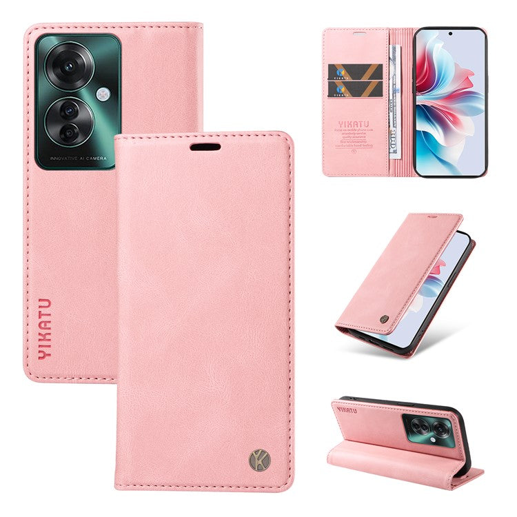 YIKATU YK-004 For Oppo Reno11 F 5G / F25 Pro 5G Leather Case Skin-touch Wallet Phone Cover - Pink