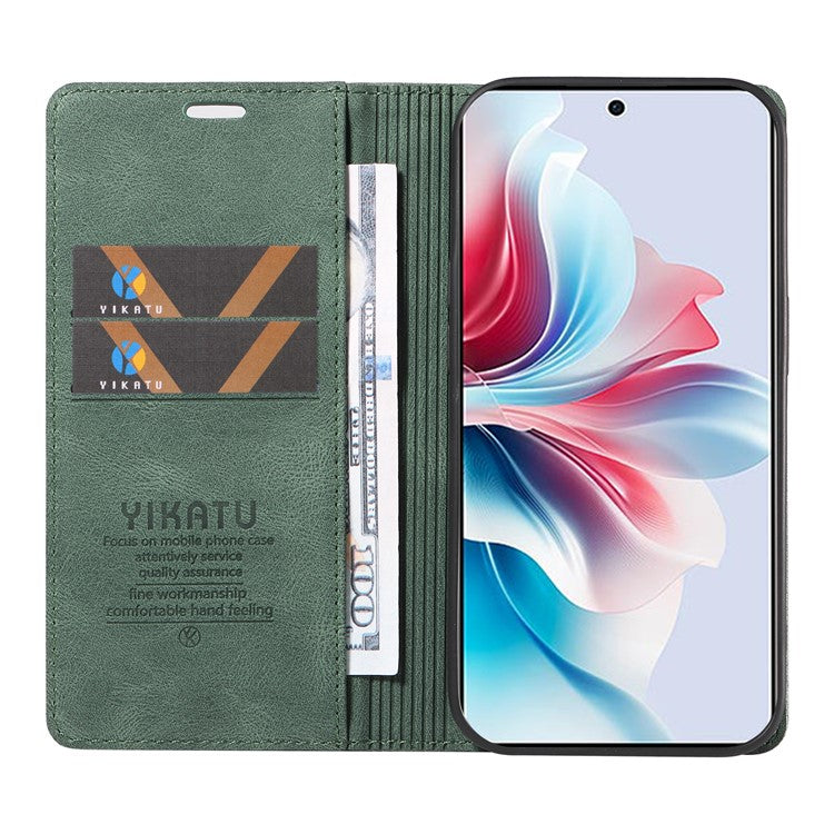 YIKATU YK-004 For Oppo Reno11 F 5G / F25 Pro 5G Leather Case Skin-touch Wallet Phone Cover - Green