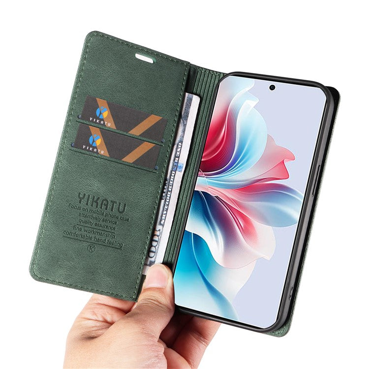 YIKATU YK-004 For Oppo Reno11 F 5G / F25 Pro 5G Leather Case Skin-touch Wallet Phone Cover - Green