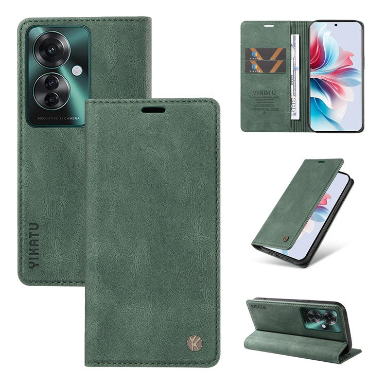 YIKATU YK-004 For Oppo Reno11 F 5G / F25 Pro 5G Leather Case Skin-touch Wallet Phone Cover - Green
