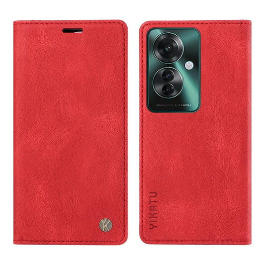 YIKATU YK-004 For Oppo Reno11 F 5G / F25 Pro 5G Leather Case Skin-touch Wallet Phone Cover - Red
