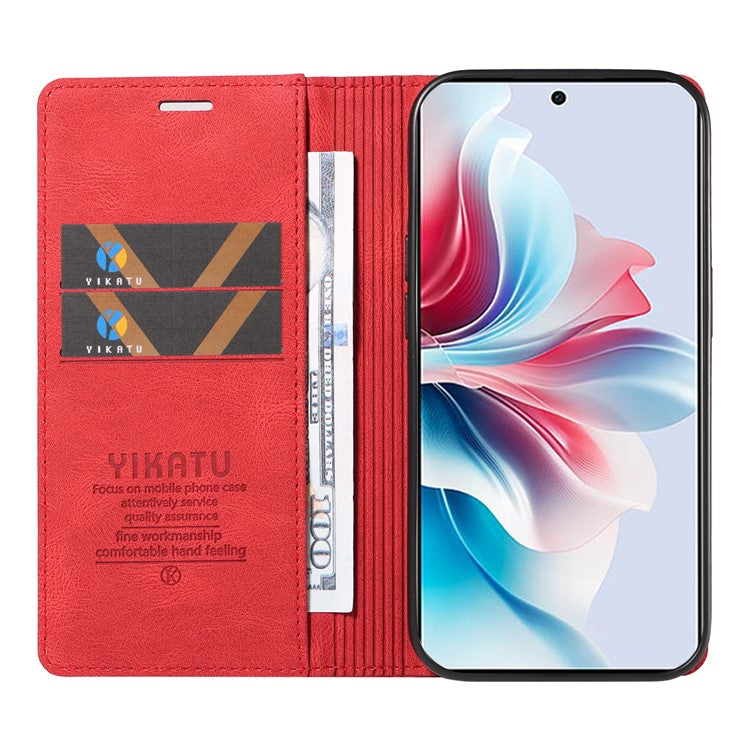 YIKATU YK-004 For Oppo Reno11 F 5G / F25 Pro 5G Leather Case Skin-touch Wallet Phone Cover - Red