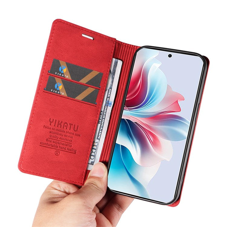YIKATU YK-004 For Oppo Reno11 F 5G / F25 Pro 5G Leather Case Skin-touch Wallet Phone Cover - Red