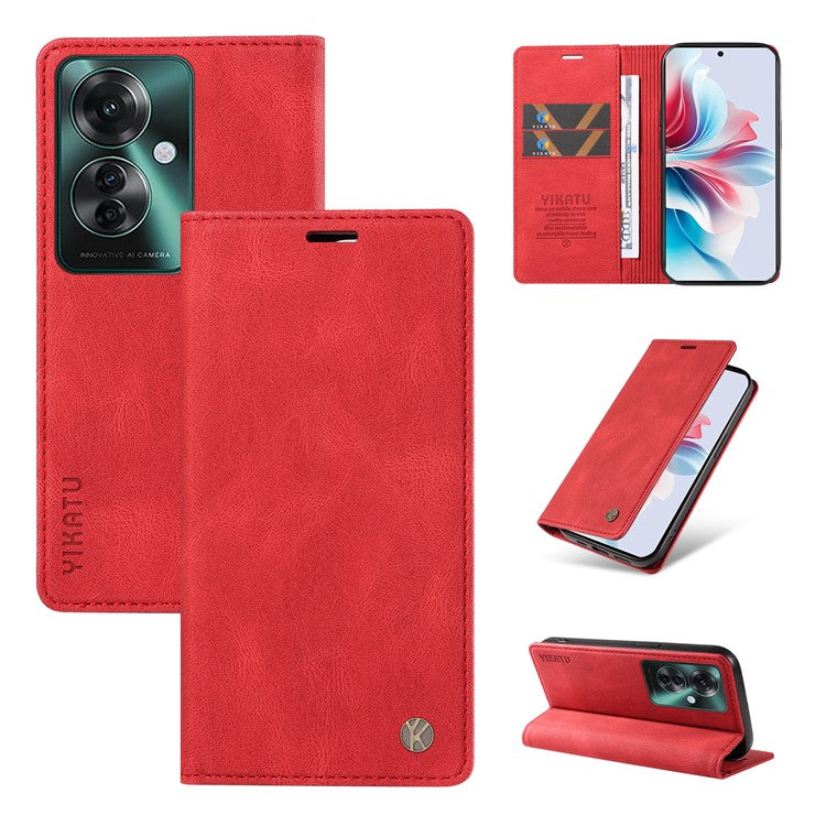 YIKATU YK-004 For Oppo Reno11 F 5G / F25 Pro 5G Leather Case Skin-touch Wallet Phone Cover - Red