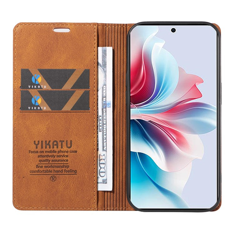 YIKATU YK-004 For Oppo Reno11 F 5G / F25 Pro 5G Leather Case Skin-touch Wallet Phone Cover - Brown