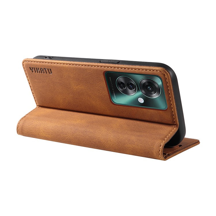 YIKATU YK-004 For Oppo Reno11 F 5G / F25 Pro 5G Leather Case Skin-touch Wallet Phone Cover - Brown