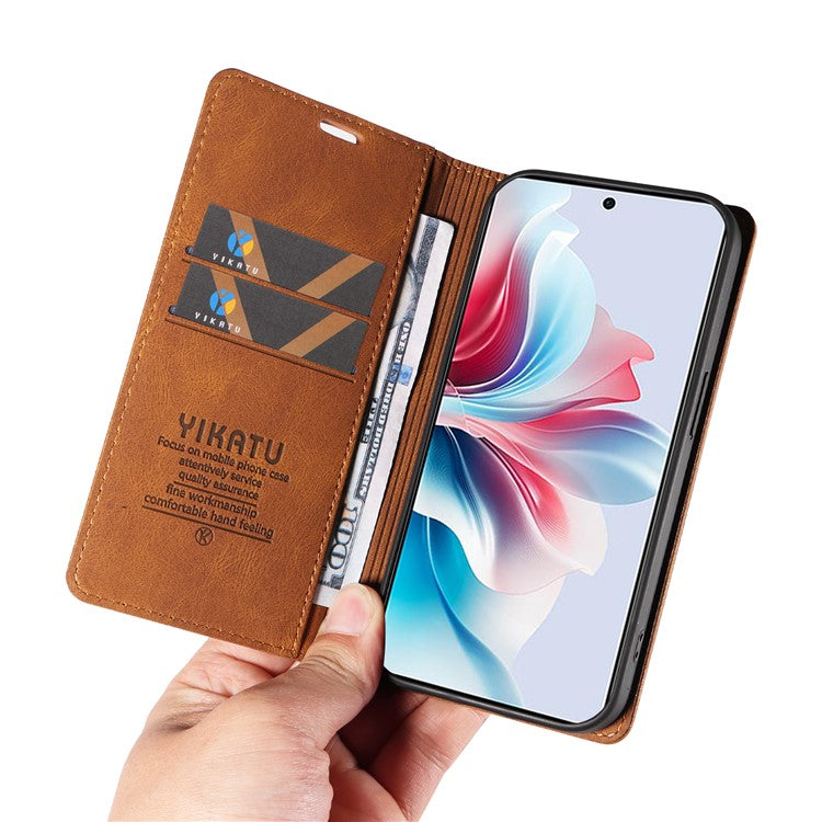 YIKATU YK-004 For Oppo Reno11 F 5G / F25 Pro 5G Leather Case Skin-touch Wallet Phone Cover - Brown