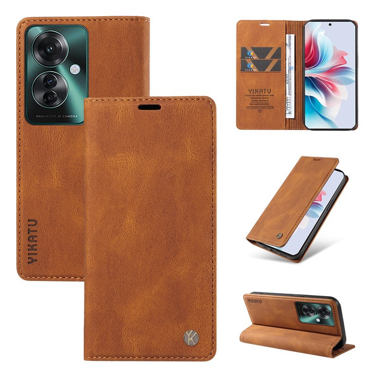 YIKATU YK-004 For Oppo Reno11 F 5G / F25 Pro 5G Leather Case Skin-touch Wallet Phone Cover - Brown